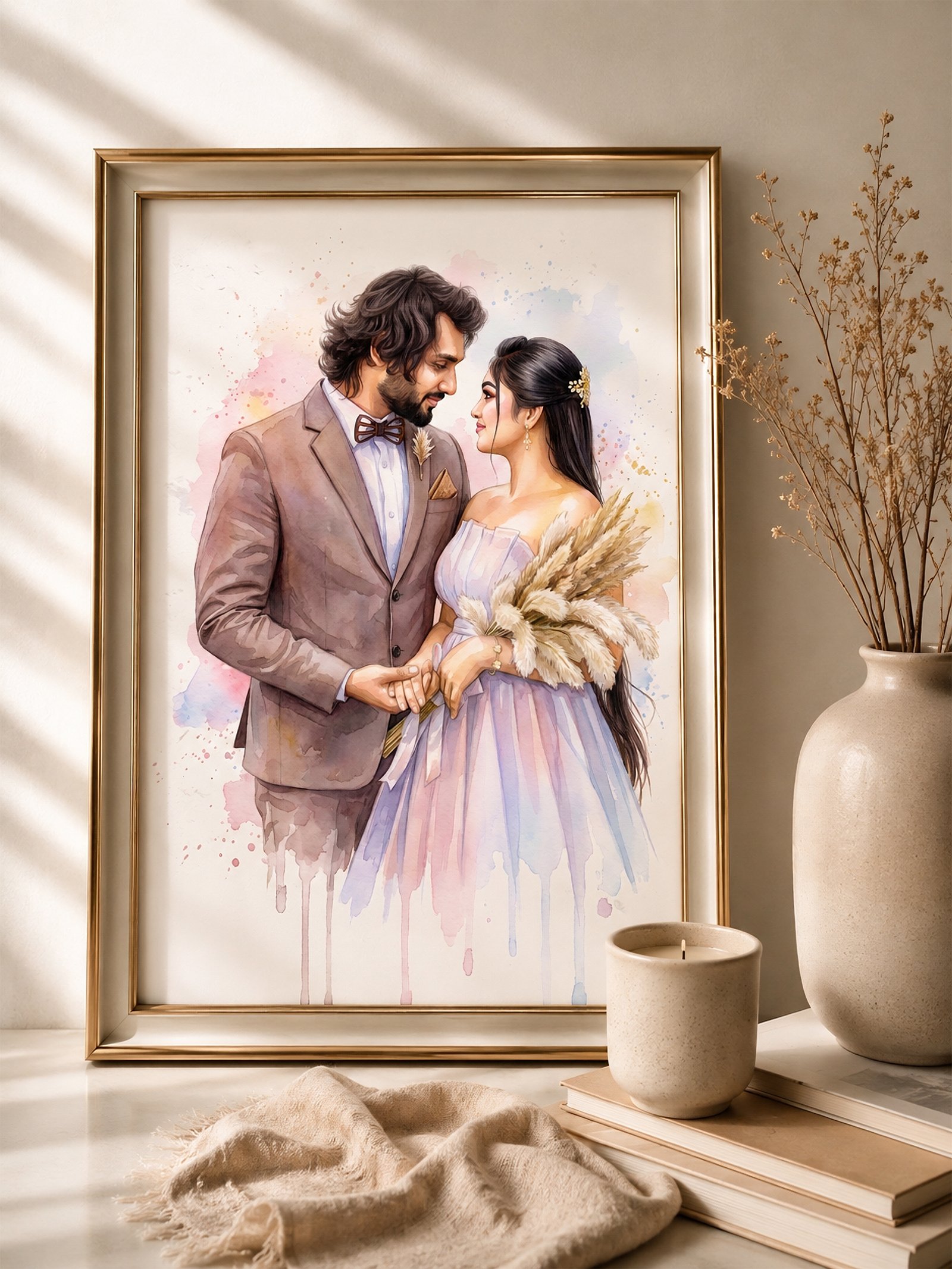 Framed pencil sketch family portrait by Memory Sketch